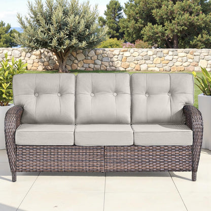 6-Piece Rotating Balcony Chair Set with 31-inch T-Shaped Wide backrest - Rattan Outdoor Rotating Balcony Chairs, Wide backrest Comfortable Outdoor Sliding Chair - Brown | Beige