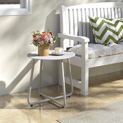 HollyHOME Round Metal Side Table, Rust-Resistant Patio Small Plant Stand, Outdoor 17.32'' Portable End Table for Balconies, Gardens, Living Rooms and Bedrooms, Grey