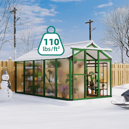 6x10 FT Greenhouse, Large Aluminum Greenhouses for Outdoors, Heavy Duty Polycarbonate Greenhouse with Roof Vent, Walk-in Green Houses for Winter Garden, Backyard, Patio, Lawn, Easy Assembly