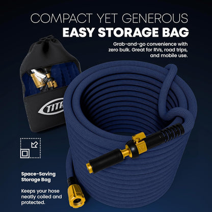 TITAN Flexible Garden Hose 30FT – Ultra Lightweight, Heavy Duty Water Hose with Brass Fittings & Jet Nozzle – Kink-Free, Non-Expanding, Durable Fabric Hose for Yard, Lawn, Car Wash, Outdoor Use