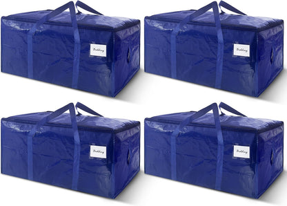 4 Pack Extra Heavy Duty Large Moving Bags with Strong Zipper & Carrying Handles, Sturdy Clothes Storage Bags Totes Bins, Packing Moving Boxes College Supplies, Dark Blue - 24 gal