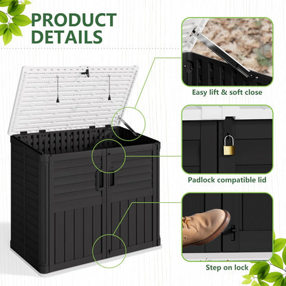 Greesum Outdoor Resin Storage Shed, 34 Cu.ft Horizontal Outdoor Storage Box Waterproof for Garden, Pool Storage, Garbage Cans, Black