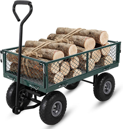 Heavy Duty Steel Garden Cart Folding Utility Wagon with Removable Cart Liner, 500 Lbs Capacity