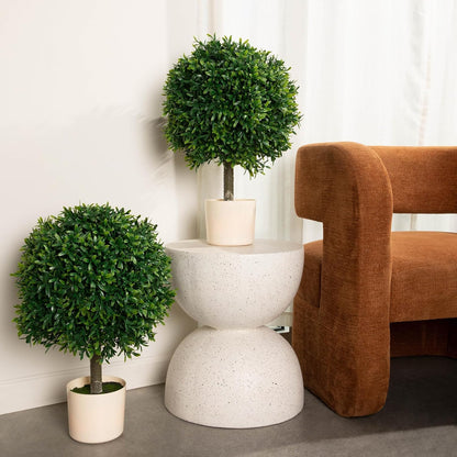Premium 16" Diameter Artificial Japanese Boxwood Topiary – Set of 2 Faux Plants in Beige Decorative Planters – Realistic, UV-Resistant, Weatherproof Outdoor & Indoor Décor