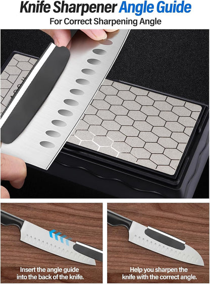Diamond Sharpening Stones with Honing Guide, Kalolary Knife Sharpener Stone with Non-Slip Base for Chisels Planes Sharpening Stone Set Fine/Coarse Diamond Sharpening Plate with Angle Guide (400/1000)