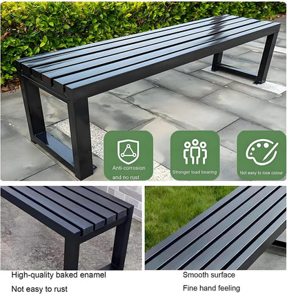 Weatherproof Metal Dining Bench, Outdoor Bench Backless Patio Bench 2-Person Farmhouse Bench Garden Bench for Kitchen, Living Room, Entryway(White,47in)