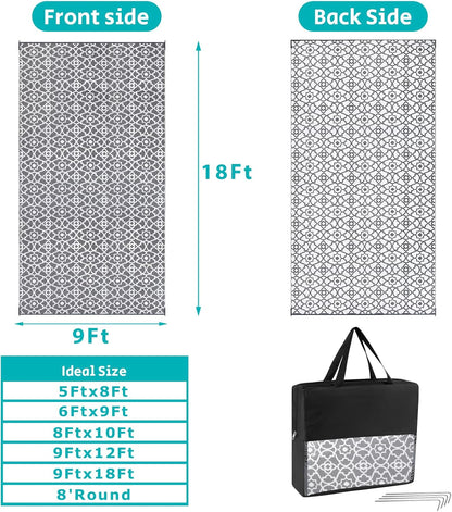 HEBE Outdoor Rug Waterproof 9x18, Plastic Straw Rug Camping Rug, Reversible Outdoor Patio Rugs RV Mat Clearance, Indoor Outside Floor Carpet for Porch,Deck,Camper,Balcony,Backyard