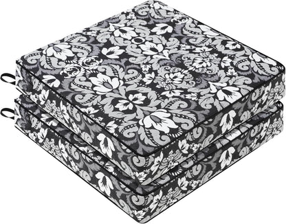 Favoyard Outdoor Chair Cushion 24 x 24 x 4 In Waterproof Pattern Fade Resistant Cushions for Patio Furniture with Removable Cover Attach Straps 28D Foam Insert Cushions Pads for Seat Sofa Couch 2 Pack