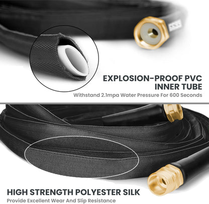 Giraffe Tools Garden Hose 25FT Lightweight Lay Flat Water Hose Kink Free Flexible Hose with 9 Spray Function Nozzle, Black