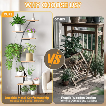 Plant Stand Indoor with Grow Lights, 7 Tiered 66" Tall Metal Plants Shelf, 3 Color Mode Full-spectrum LED, Half-Moon Shaped with Cable Ties & Safe Straps for Living Room, Patio