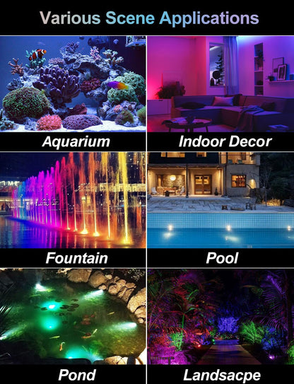 RGB Underwater Pond Lights, Super Bright 18 LED Submersible Fountain Lights Color Changing Spotlights, Bluetooth APP Control IP68 Waterproof for Fish Aquarium Tank Garden Yard Pool(Set of 10)