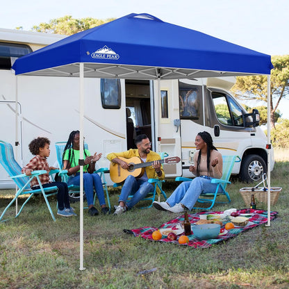 EAGLE PEAK Pop Up Canopy Tent with Wheeled Carry Bag, 8 Stakes, 4 Ropes, Easy Set Up Tent Canopy, 8x8 ft, Blue