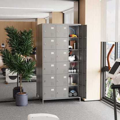 METAN Metal Locker for School Office Gym Bedroom, 18 Doors Steel Storage Locker Cabinet for Employees, Industrial Storage Locker, Assembly Required (18 Door-Grey)