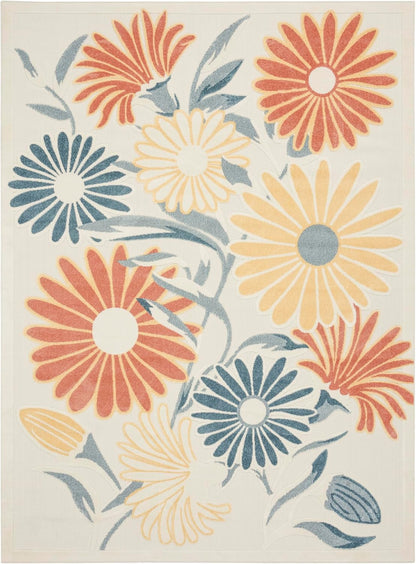 Nourison Aloha Ivory Rose 9' x 12' Area Rug - Easy Clean, Non Shedding, Bed Room, Living Room, Dining Room, Kitchen (9' x 12')