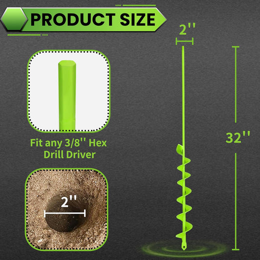 SYITCUN Auger Drill Bit for Planting - 2" X 32" Heavy-Duty Garden Auger Spiral Drill Bit - Bulb Planter Tool & Auger Post Hole Digger - 3/8" Hex Drive Drill