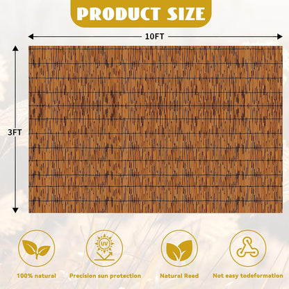 Bamboo Reed Fencing, Light Russet Bamboo Screens Outdoor for Patio, Decorative Balcony Privacy Screen Reed Curtains for Garden Backyard Balcony Outdoor, 3 x 10 FT