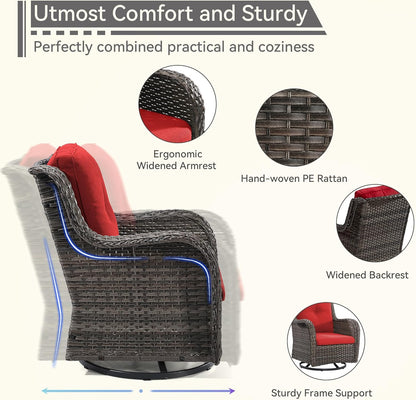 Outdoor Swivel Rocker Patio Chair - Outdoor Wicker Patio Glider Chair with Olefin Fabric Cushions Suitable for Backyard Deck and Porch, Red