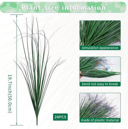 24Pcs Artificial Grass Plants, Faux Shrubs Wheat Grass, Artificial Tall Grass Fake Plants for Outdoor Decor,Artificial Greenery Stems Weed for Room Indoor Home Decor（Green Purple Tail）
