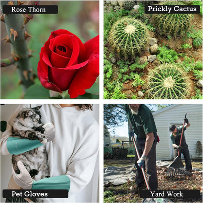 HANDLANDY Long Gardening Gloves for Men & Women, Thorn Proof Rose Pruning Gloves Leather Gauntlets Garden Glove Yard Work Glove (Small, Green)