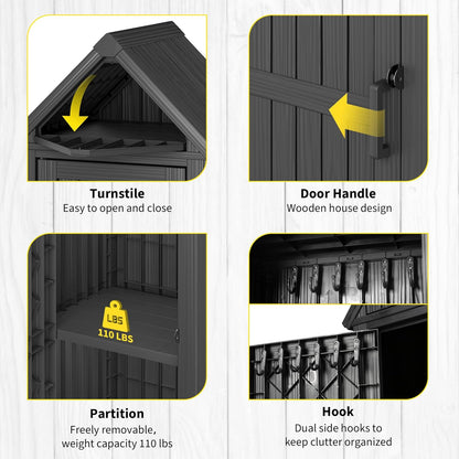 Outdoor Resin Storage Shed, Upgrade Durable Storage Cabinet with Removable Shelves and Lock Ring, Reinforced Floor, All-Weather Construction for Garden Patio Lawn (Black)