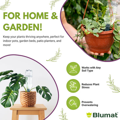Blumat Plant Watering Device - Easy Self Watering Planter Insert for Indoor Plants - Bottle Adapter - Prevents Overwatering and Underwatering for Healthy Growth - 3 Pack
