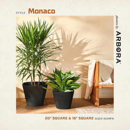 ARBORA 16" Monaco Square Polyresin Indoor and Outdoor Planter with Classic Black Finish - Durable, Weatherproof, Lightweight, Large Plant Pot for Patio, Garden, Deck, Entryway