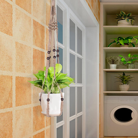 Macrame Plant Hanger Indoor Hanging with Wood Beads Macrame Planters No Tassel for Indoor Outdoor Boho Home Decor 35 Inch (Brown, 1pc)