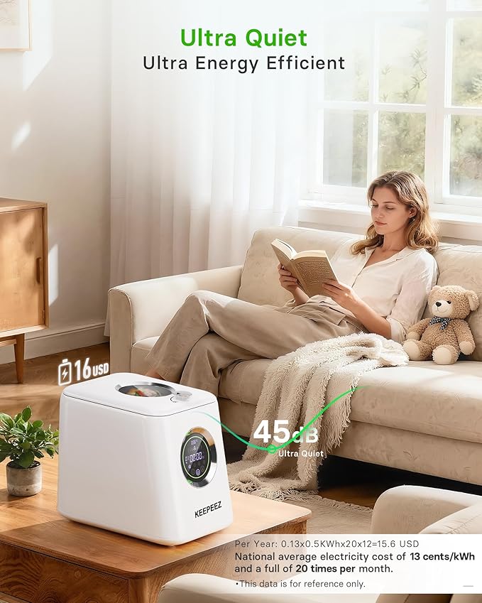 1 Gallon Eectric Kitchen Composter, Smart Mill Food Recycler with Large Touch Screen, Compost Bin Indoor with 4 Sharktooth Blades, 0.5kWh Per Cycle Energy-efficient, Odorless, Low Noise, Auto-Cleaning