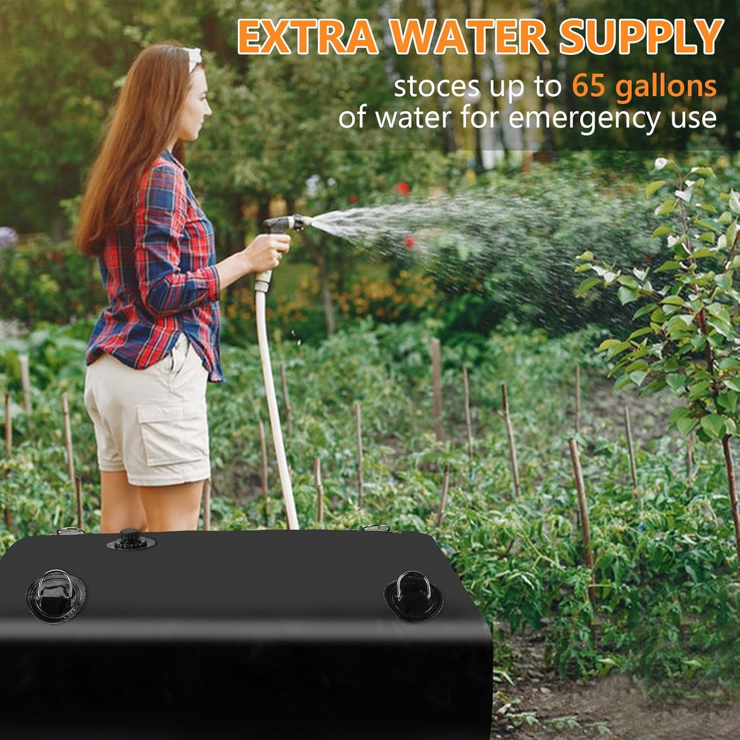 Water Storage Bladder, Water Tank 65 Gallon Foldable Portable Water Storage, Large Water Storage Containers with 3/4" PVC Spigot and Overflow Kit for Camping, Garden, Emergency Water Storage