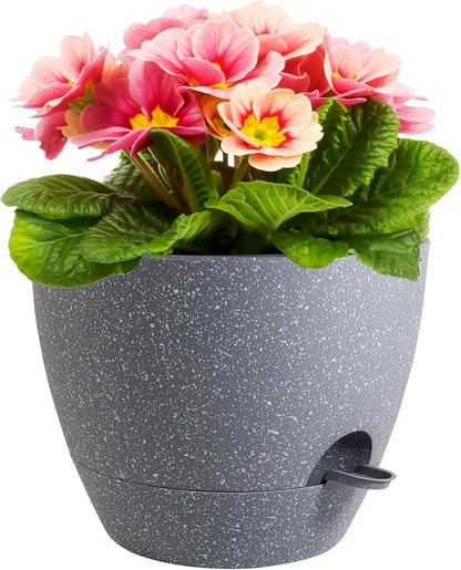 12 inch Large Self Watering Pots, Plant Pots with Mesh Drainage Holes for Indoor Outdoor Plants, Plastic Planters with Deep Reservoir for Garden House Flower Plants, Speckled Grey