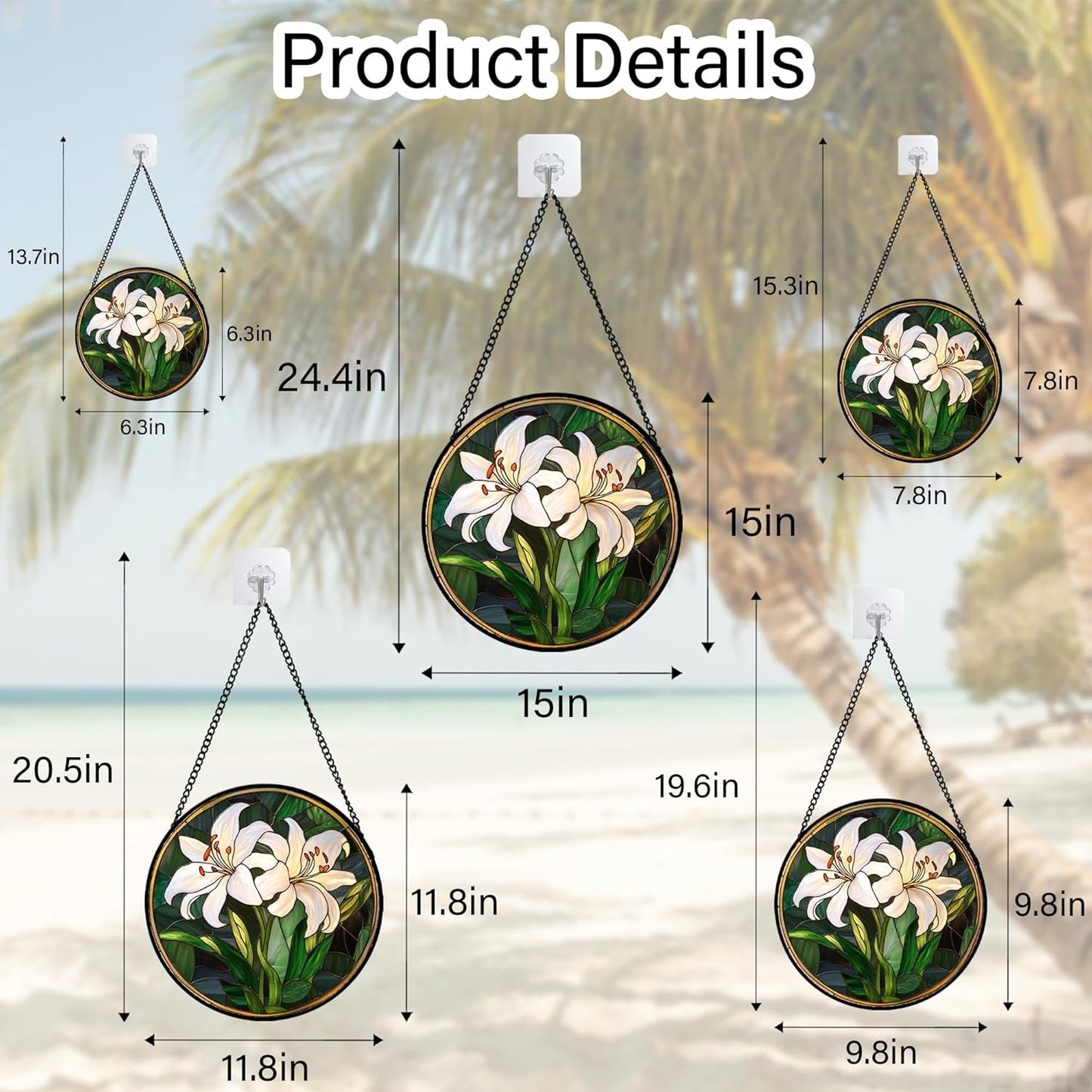 Stained Glass Window Hanging, White Lily Suncatcher for Door Garden Patio Birth Flower Green Plant Sun Catchers Decor Christmas Mother's Day Birthday Gifts for Women Mom Nana Friend 7.8 in