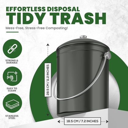 Utopia Kitchen Compost Bin for Kitchen Countertop, 1.3 Gallon Compost Bucket for Kitchen with Lid, Includes 1 Spare Charcoal Filter (Grey)
