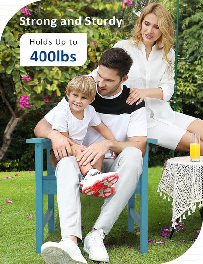 Patio Chairs Set of 2, Weatherproof HIPS Outdoor Dining Chair with Ergonomics Wide Seat, 400lbs Capacity Outdoor Chairs for Garden, Porch, Lawn & Backyard, Lake Blue