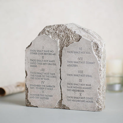 Ten Commandments Tabletop Decor - 6.8-Inch Stone Effect Religious Statue Plaque for Home, Office, or Church Inspritional Table Decor Los 10 mandamientos