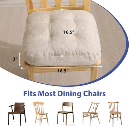 Chair Cushions, Foam Dining Chair Cushions, Tufted Indoor Chair Pads, Set of 6, Beige, 16.5” x 16.5” x 3.5”