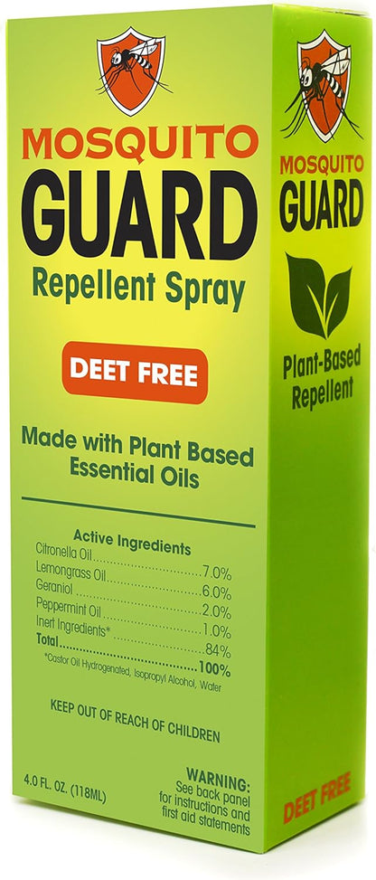 Mosquito Guard 4 oz fl Organic Mosquito Repellent Spray for Body - DEET Free Natural Bug Spray Travel Size - Mosquito Repellent Indoor - Insect Repellent Spray - Travel Bug Spray for People Outdoor