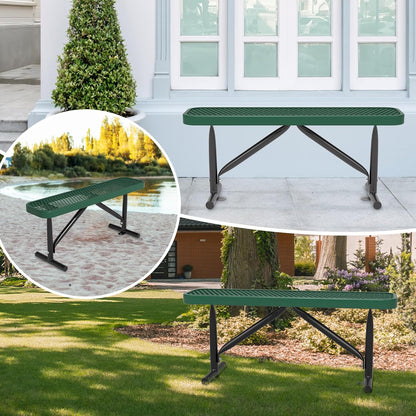 48" L Outdoor Steel Flat Bench, Heavy Duty Metal Park Bench for Outside, Expanded Metal, Commercial Benches Mesh Bench for Shopping Mall, Store, Lawn, Park, Patio, Deck, Garden (Green, 4FT)