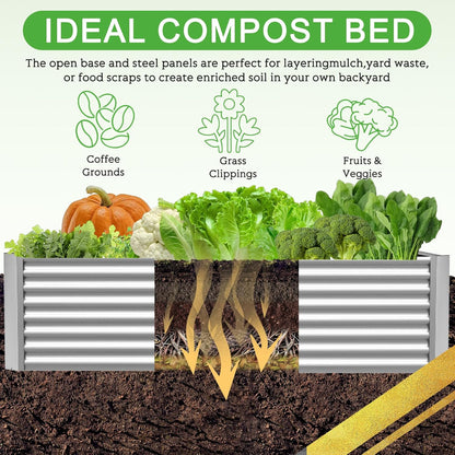 3 Pack 8x4FT Galvanized Raised Garden Bed Outdoor,Metal Garden Bed for Vegetables,Steel Raised Beds for Gardening,Above Ground Garden Box for Flower
