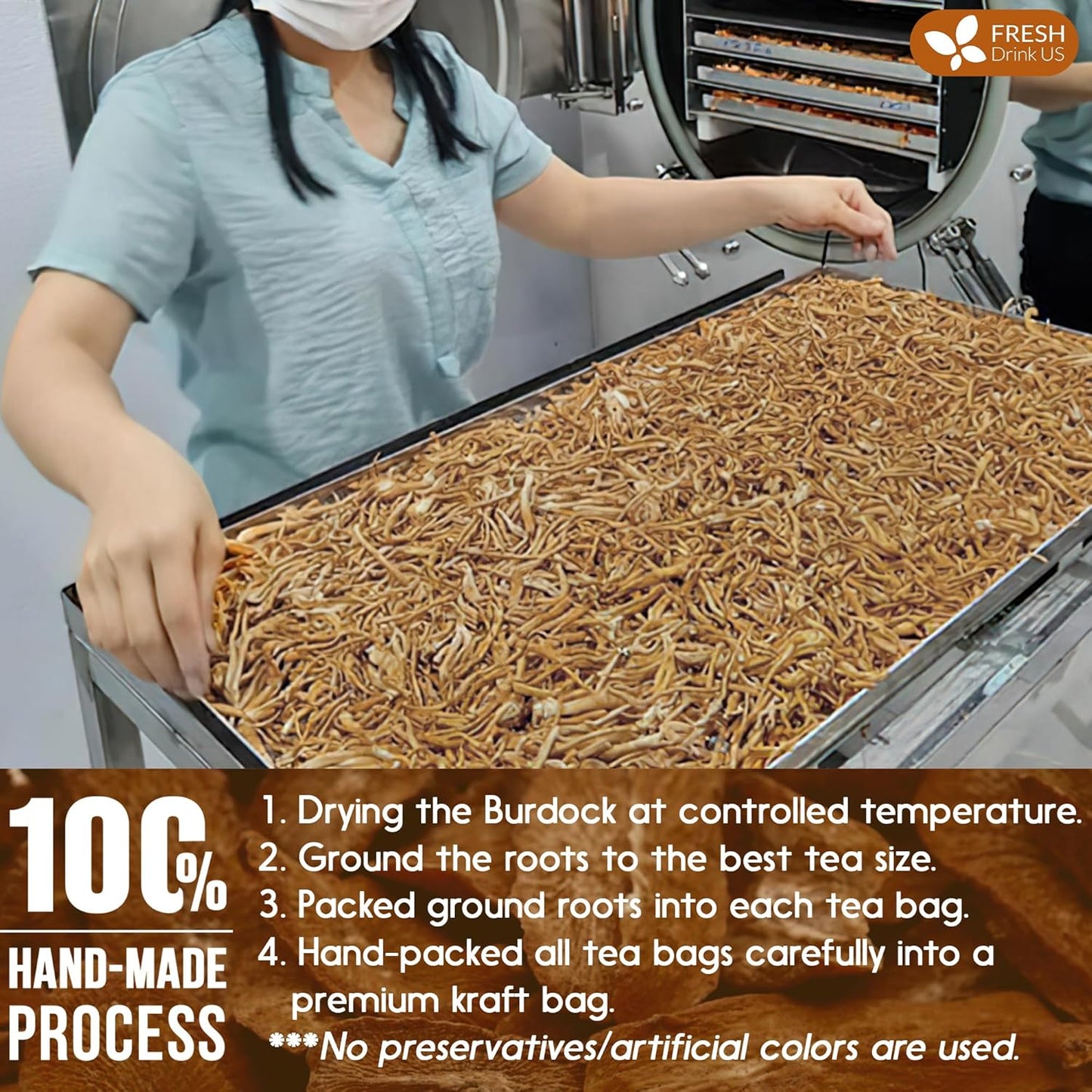 FreshDrinkUS Premium Burdock Root Tea Bags, 100% Natural & Pure. Burdock Herbal Tea, Made with Natural Material Tea Bags. No Sugar, No Caffeine, No Gluten, Vegan