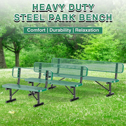 4Ft Outdoor Bench with Back Portable Frame, Outdoor Steel Park Bench with Backrest, Expanded Metal Mesh Bench for Outside, Lawn, Backyard, Park, Deck, Garden, Patio, Porch, Green