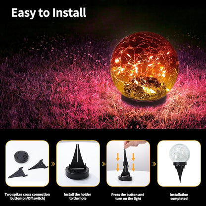Solar Globe Lights Outdoor Waterproof - Cracked Glass Ball Lights for Garden, Patio, Yard, Lawn and Backyard Decor - Decorative Orbs for Outside