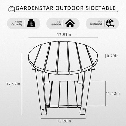 Adirondack Round Outdoor Side Table 2-Tier Storage Patio Side Table, HDPE End Tables for Backyard Pool Porch Garden Lawn (White)
