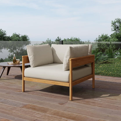 Acanva Modern Outdoor Patio Furniture Set, All-Weather Aluminium Conversation Sectional Sofa with Thick Cushions for Backyard, Garden, Porch, Armchair, Beige