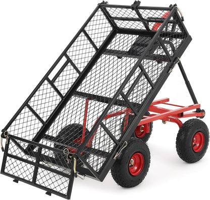880 Lb 10 Inch Tire Steel Garden Cart with 4-Side Removable Mesh and 180° Swivel Handle, Garden Wagon Cart Heavy Duty, Heavy-Duty Patio Dump Cart Utility Wagon, for Lawn, Patio