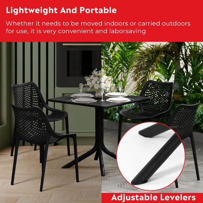 Table Chairs Set of 4, HDPE Patio Square Dining Table and Stackable Chairs, Outdoor Small Patio Furniture Set All Weather for Backyard Porch Poolside, Black