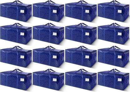 16 Pack Extra Heavy Duty Large Moving Bags with Strong Zipper & Carrying Handles, Sturdy Clothes Storage Bag Totes Bins, Packing Bags Moving Boxes College Moving Supplies, Dark Blue - 24 gal