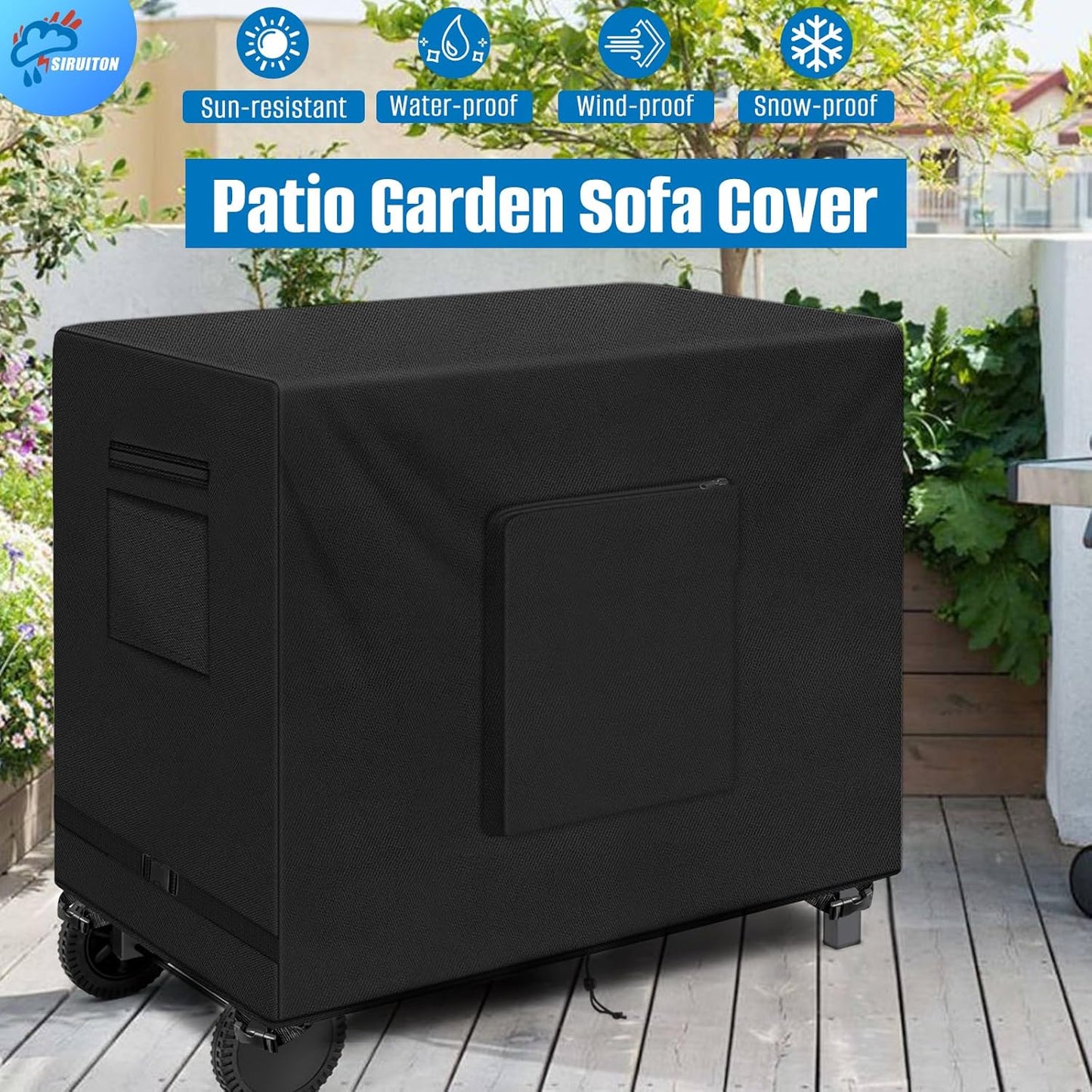 SIRUITON Outdoor Bar Cart Cover for 48 Inch BBQ Food Prep Table, Heavy Duty 600D Oxford Fabric Outdoor Dining Cart/BBQ/Worktable Metal Movable Table Waterproof Cover