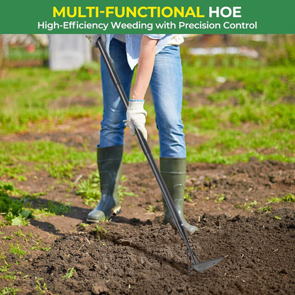 Garden Hoe 44 Inch Long Cultivator with Adjustable Long Handle - Heavy Duty Weeding & Soil Loosening Tool for Gardening, Lawn, and Yard Work