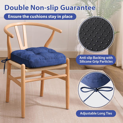 Chair Cushions, Dining Chair Cushions, Tufted Indoor Chair Pads, Set of 4, Navy Blue, 16.5'' x 16.5'' x 3.5''