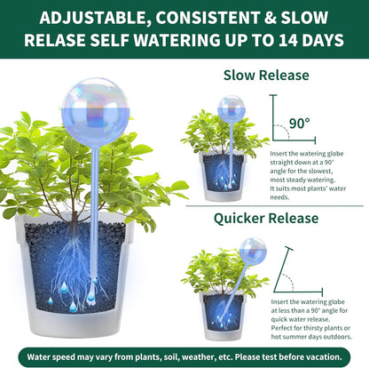 13 oz Up 2 Weeks Extra Large Plant Watering Globes, Iridescent Rainbow Glass Water Bulbs, Self Watering Planter Insert, Vacation Plant Watering Devices System, Automatic Plant Waterer, 2 Pack